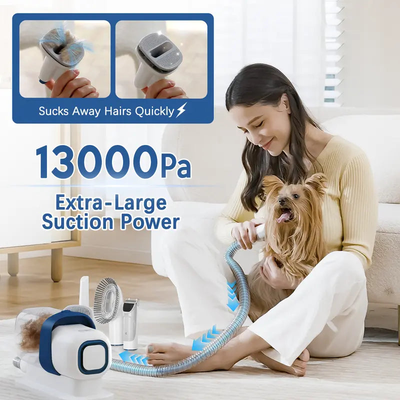 LMVVC Adjustable Deshedding Vacuum Pet Grooming Kit - Grooming Products with Deshed Tool, Trimmer, Fabric Brush, Slicker Brush, Nozzle Head, 99% Hair Capture, Low Noise, 2.3L Collector, Medium-Length Hose (Under Hair Dryer) for Dogs & Cats
