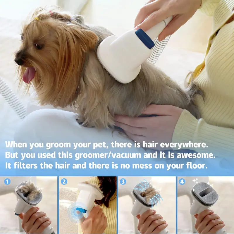 LMVVC Adjustable Deshedding Vacuum Pet Grooming Kit - Grooming Products with Deshed Tool, Trimmer, Fabric Brush, Slicker Brush, Nozzle Head, 99% Hair Capture, Low Noise, 2.3L Collector, Medium-Length Hose (Under Hair Dryer) for Dogs & Cats