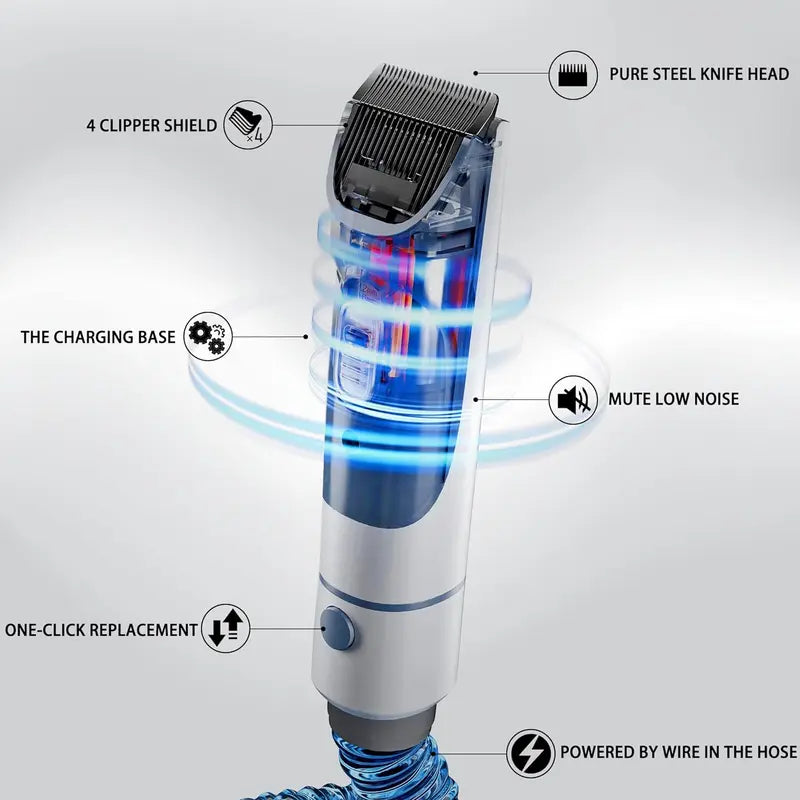 LMVVC Adjustable Deshedding Vacuum Pet Grooming Kit - Grooming Products with Deshed Tool, Trimmer, Fabric Brush, Slicker Brush, Nozzle Head, 99% Hair Capture, Low Noise, 2.3L Collector, Medium-Length Hose (Under Hair Dryer) for Dogs & Cats