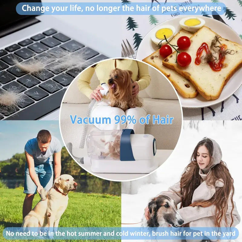 LMVVC Adjustable Deshedding Vacuum Pet Grooming Kit - Grooming Products with Deshed Tool, Trimmer, Fabric Brush, Slicker Brush, Nozzle Head, 99% Hair Capture, Low Noise, 2.3L Collector, Medium-Length Hose (Under Hair Dryer) for Dogs & Cats